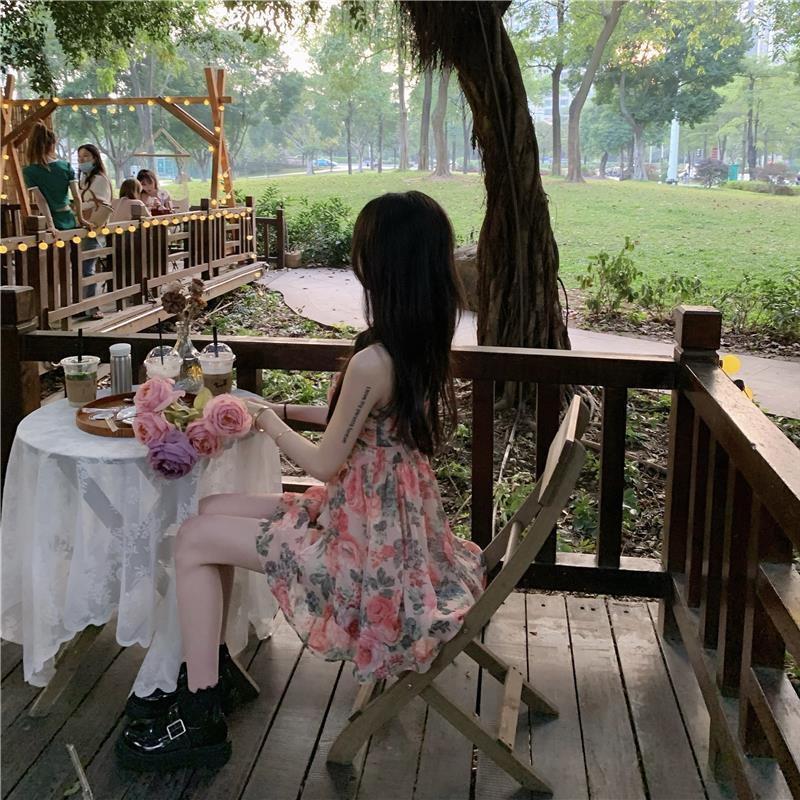 Floral Print Sundress High Waisted a Line Skirt French Inspired Petite Women Fairy like Style Perfect for Spring And Summer_ecoleips.com