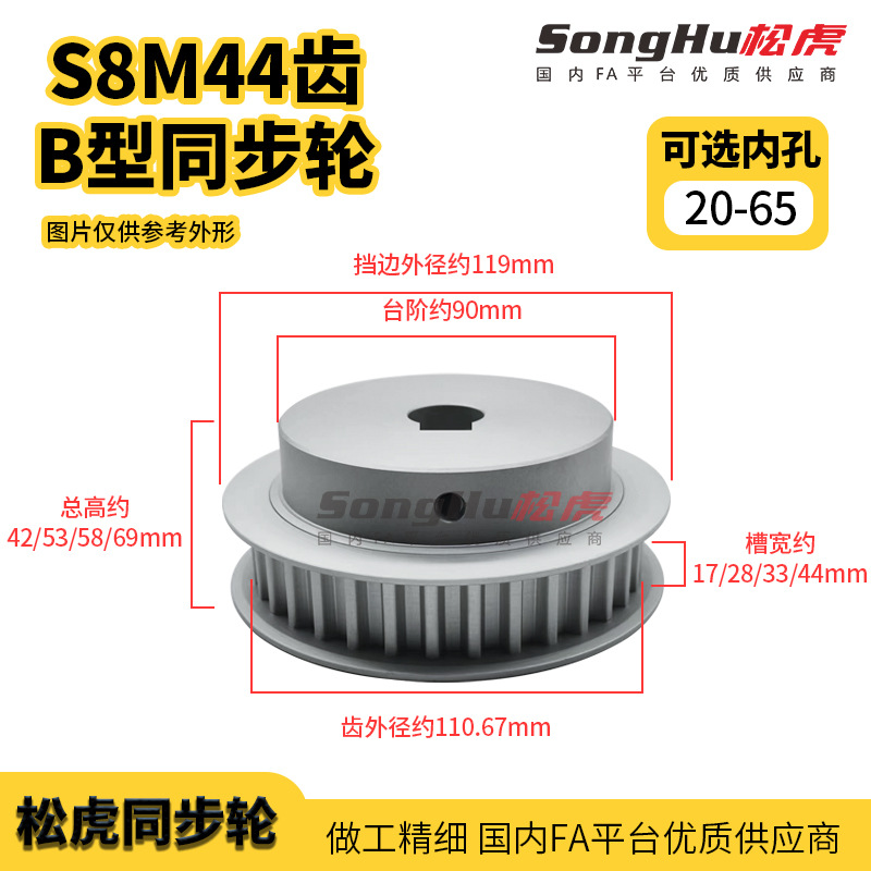 EBL21-S8M250-44-B-N-d20至50孔S8M44齿同步轮槽宽28 S8M同步带轮
