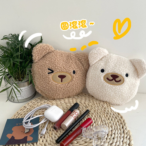 Amazon cross-border supply/cute plush coin purse lipstick storage bag key bag lamb wool clutch bag