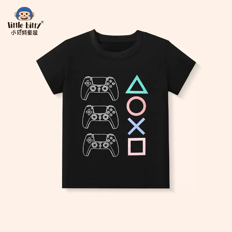 2025年夏季新款儿童休闲时尚短袖T恤男童卡通抽象上衣i中小童服装