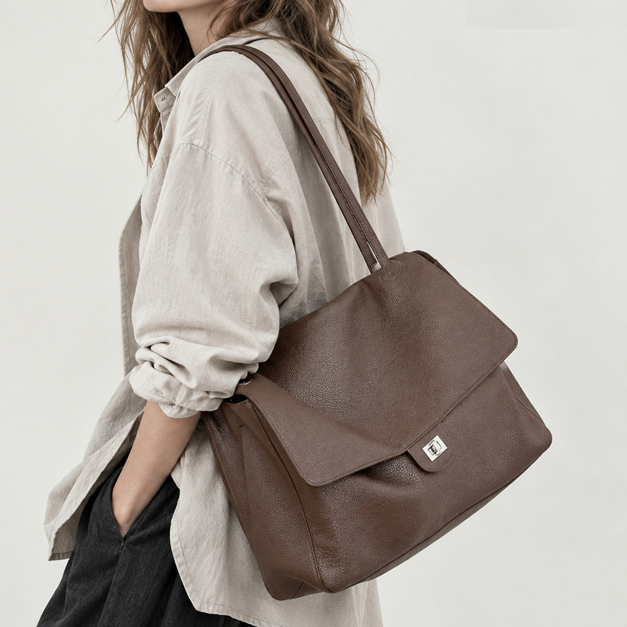First-layer cowhide cross-border baguette bag, crossbody, handheld, underarm, shoulder bag, cowhide messenger bag, large-capacity tote bag