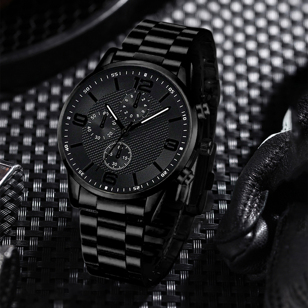Cross-Border New Products Hot-Selling Fashion Digital Three-Eye Men's Watch with Leather Strap, Men's Wristwatch, Direct from Manufacturer, Wholesale