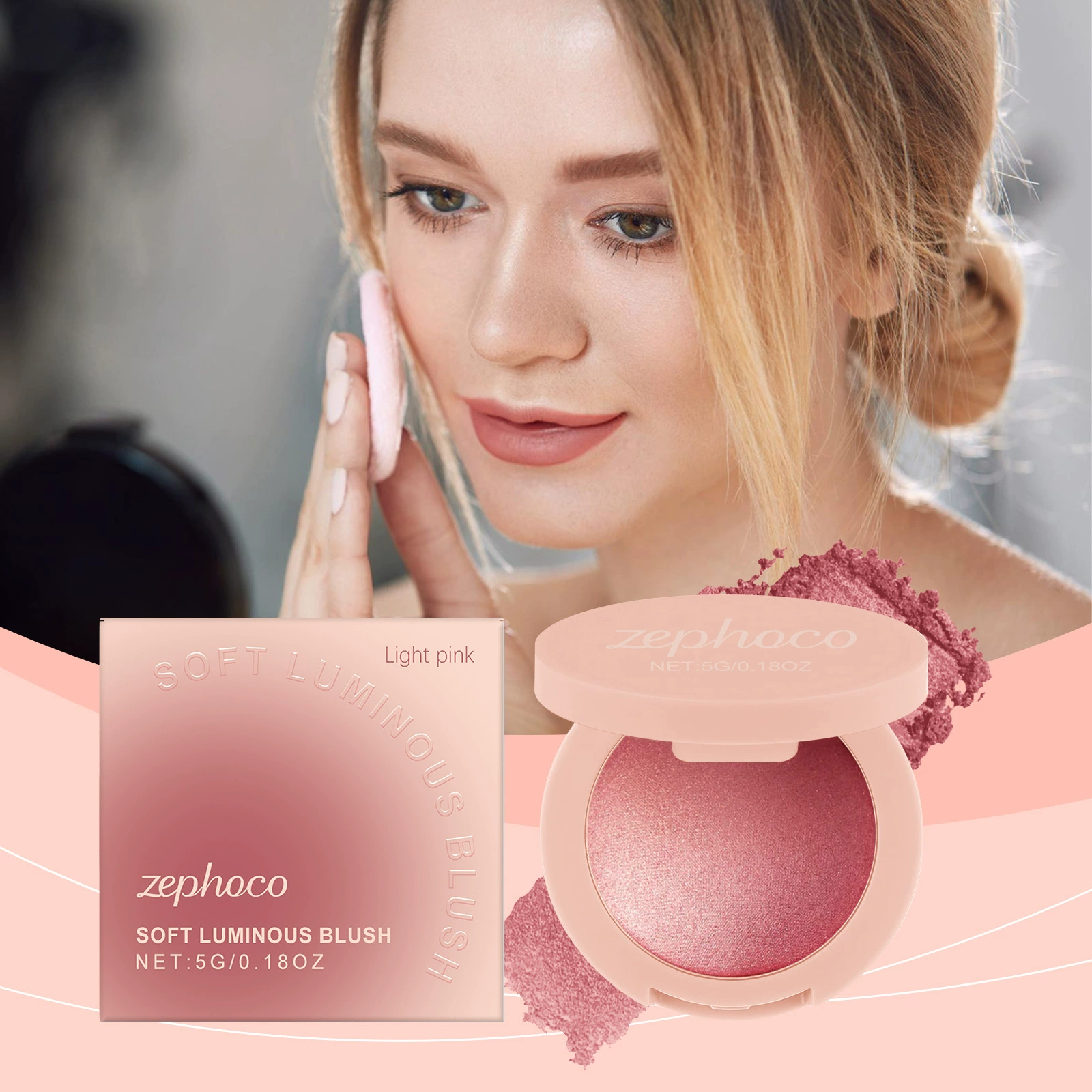 Микро-светящиеся жемчужные румяна zephoco, светло-розовые, создают розоватый, блестящий, нежный и стойкий макияж, который нелегко удалить.