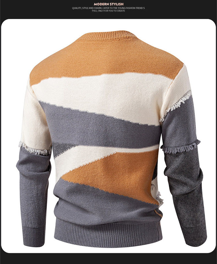 Pull en tricot homme rétro oversized col rond manches longues_voghion.com
