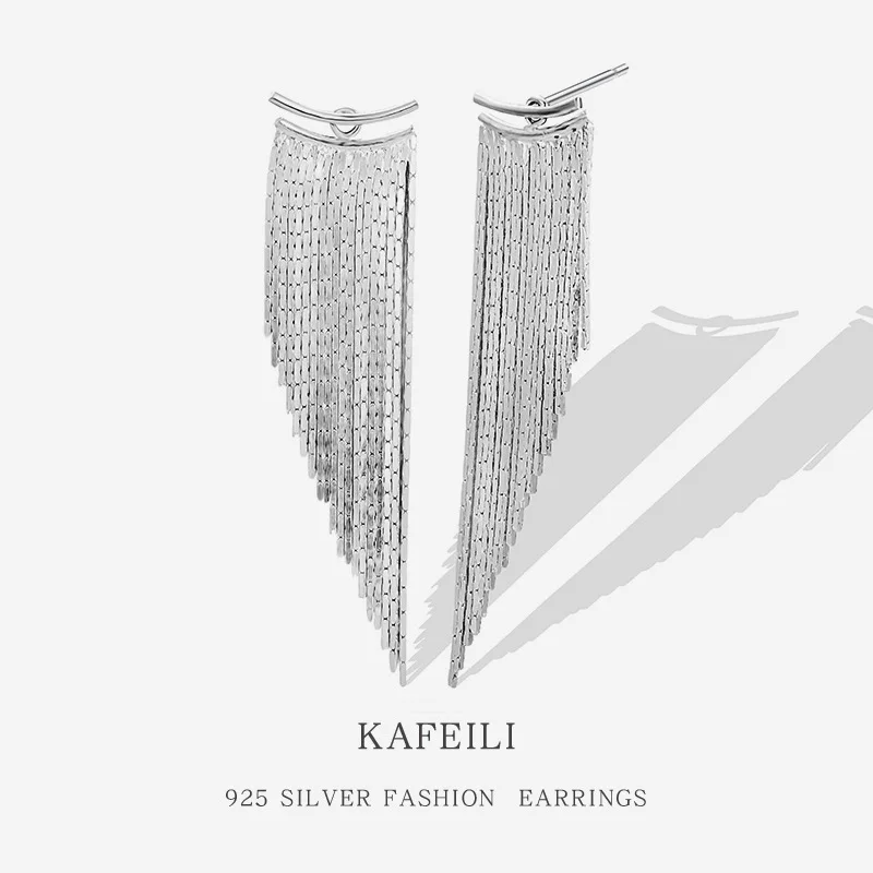 Long small design earrings, silver 925 sample, light luxury style