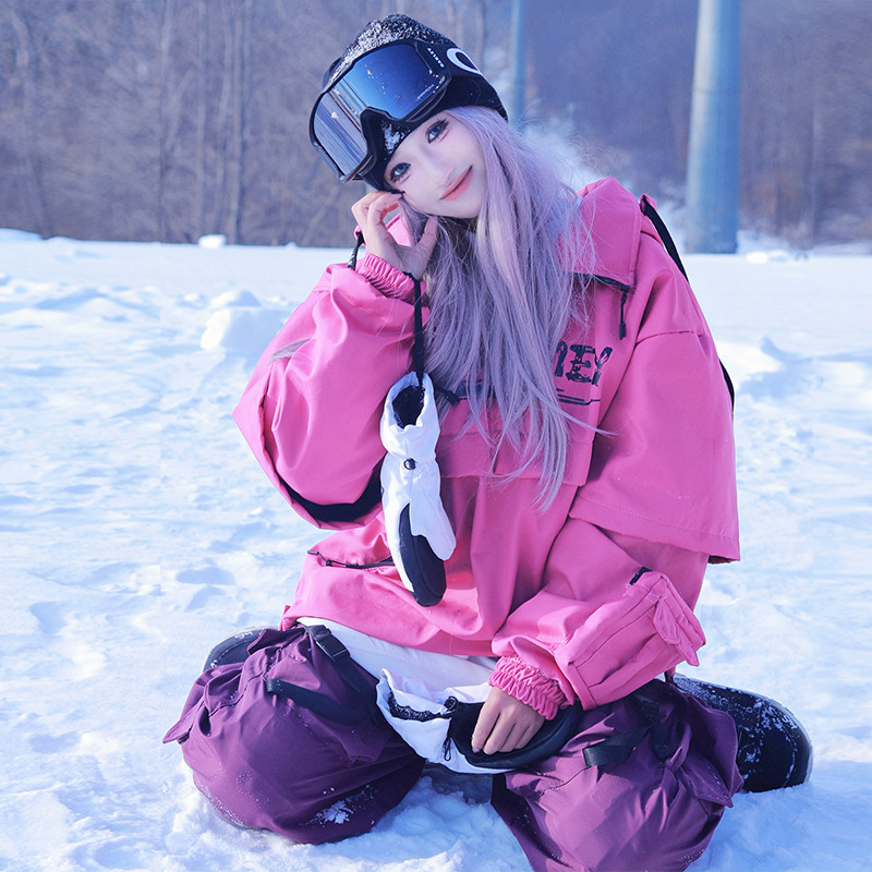 Sweet and Cool Style Girls' Entry-Level Ski Suit Set for Couples, Single and Double Board Fashion Trendy Snow Pants, Outdoor Versatile Snow Jacket