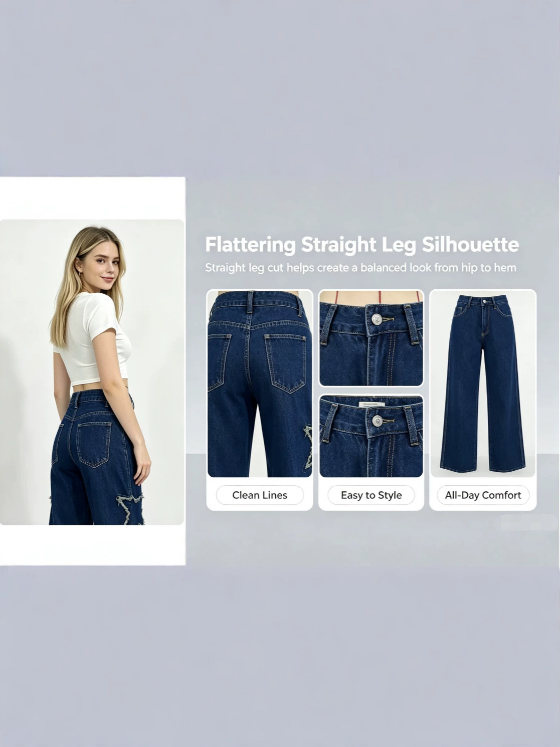 Jeans Rectos de Tiro Alto para Mujer de Mezclilla de Algodón, Cintura Alta, Lavado Retro, para Moda Callejera