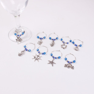 Amazon New Wine Glass Identifier Marine Life Series Alloy Wine Glass Ring Wine Glass Ring Beaded Pendant
