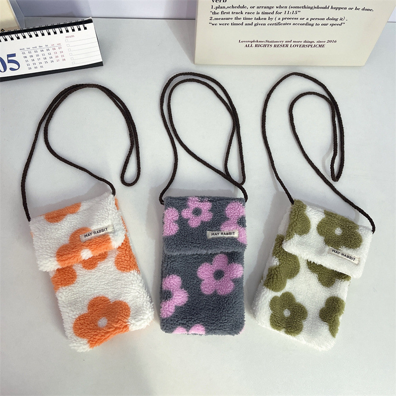 MAY RABBIT Soft and Cute Plush Phone Crossbody Bag Korean Style Student Shoulder Bag for Women Unique Design Fabric Small Bag