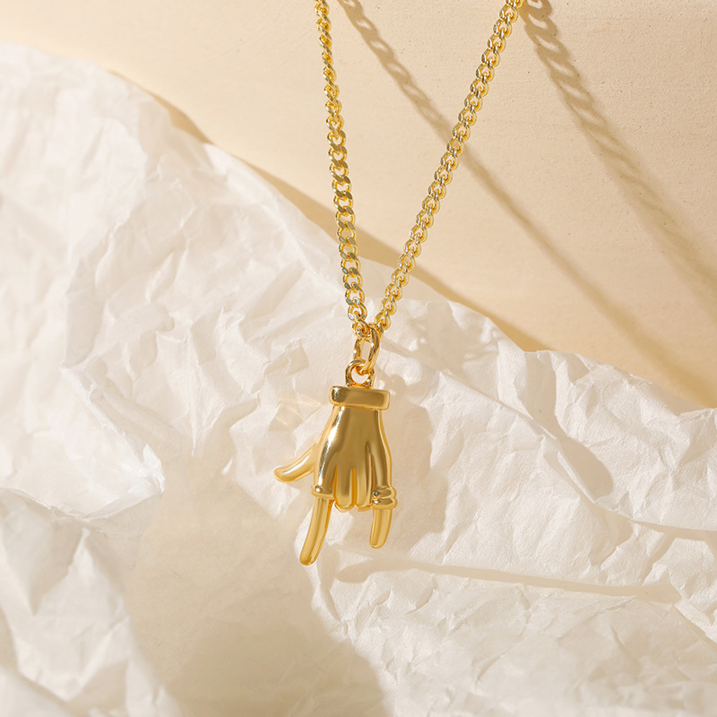 304 Stainless Steel Chain Material Wholesale Jewelry Vintage Style Classic Style Love Hand Gesture 304 Stainless Steel Zircon Pendant Necklace O-shaped Chain