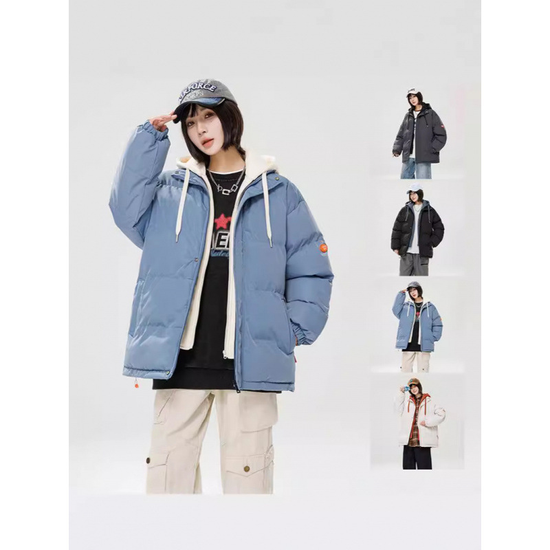 2024 invierno nuevo engrosado calentamiento con capuchón ropa de algodón suelta de tamaño grande juvenil falso de dos chaquetas casuales de algodón