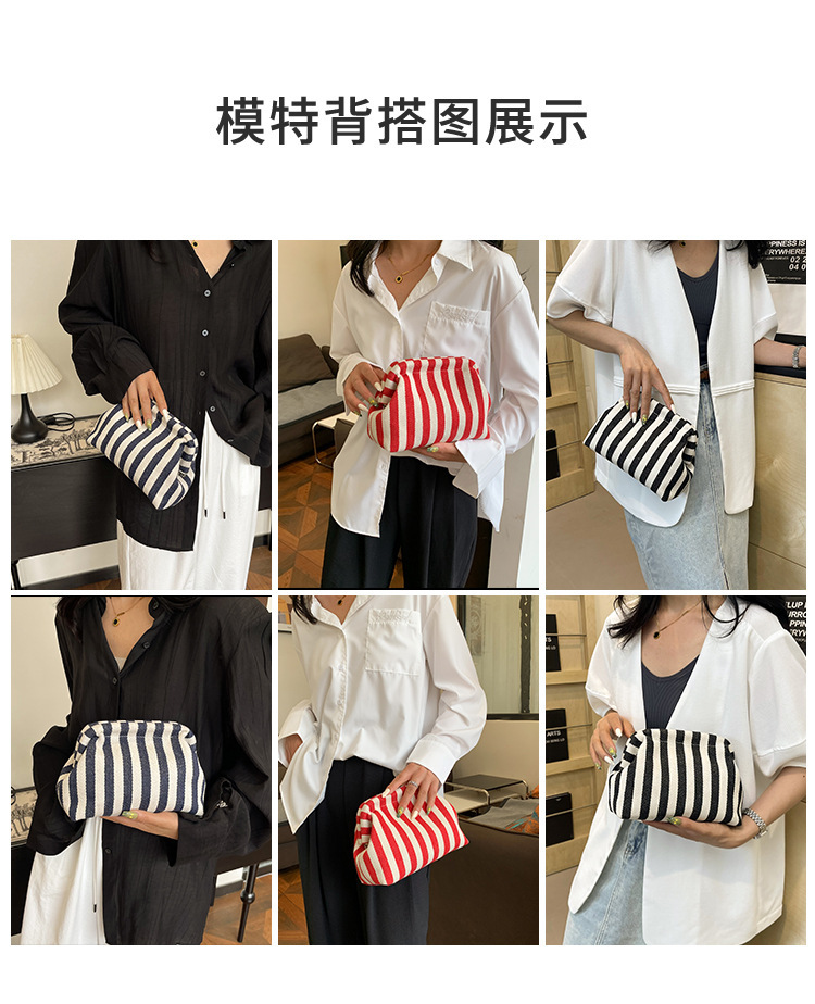 New cross-border fashion color-blocking striped cosmetic bag, women's loose change mobile phone storage bag, trendy and niche cloud clutch Specification drawing