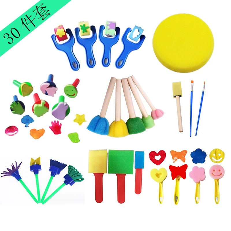 Трансграничная детская живопись губчатая печать набор из 30 предметов DIY раннее образование Искусство граффити ролик кисть для печати оптом