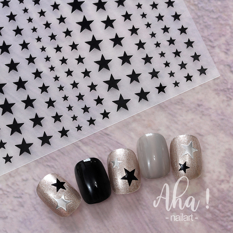 Aha nail adhesive sticker star bow star awns back with adhesive white black five-pointed star nail jewelry
