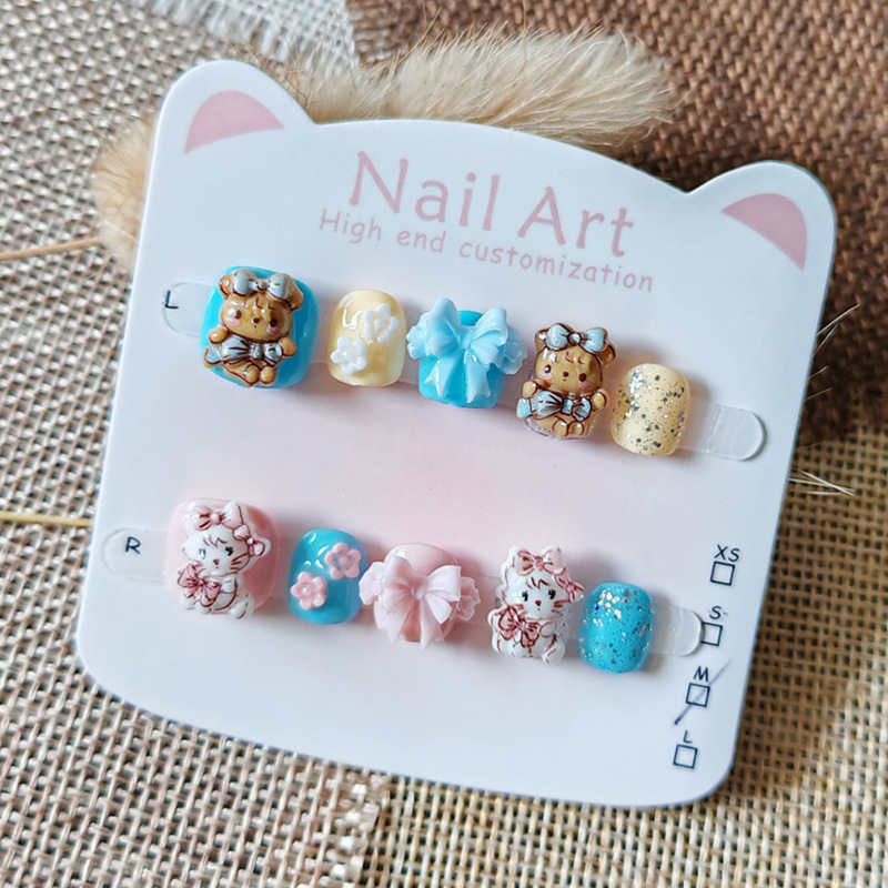 New Mikko Cartoon Nail Art, Handmade Wearable Nails, Cute Bow Anti-Bite Nail Stickers for Girls, Adorable New Mikko Cartoon Nail Art, Handmade Wearable Nails, Cute Bow Anti-Bite Nail Stickers for Girls, Adorable