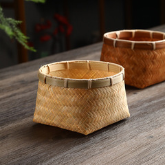 竹製品手作り竹編みかごドライフルーツ箱家庭用デスクトップ収納かご中国式レトロ竹かごスナック果物かご