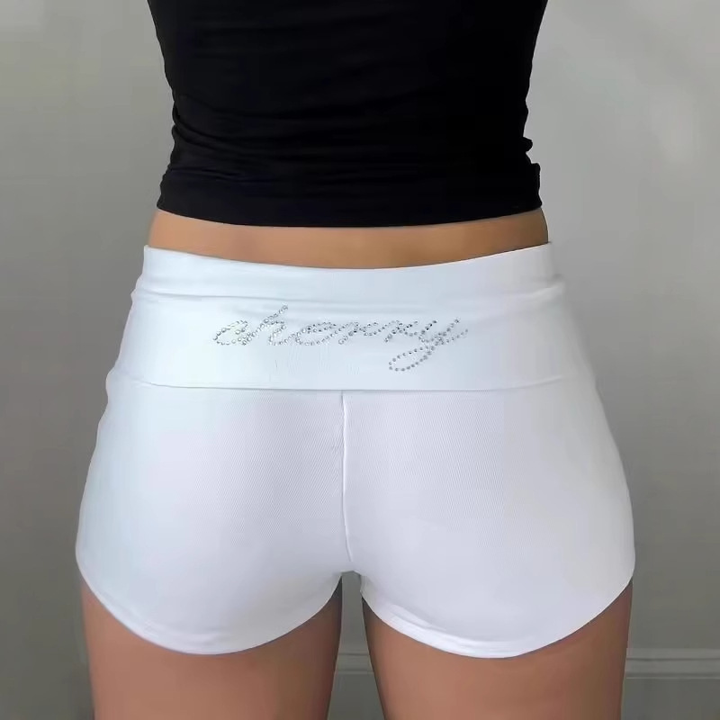 Cross-Border European and American Short Slim Fit Diamond Cherry Sexy High Waist Pure Color Hip Shorts Fitness Sports Yoga