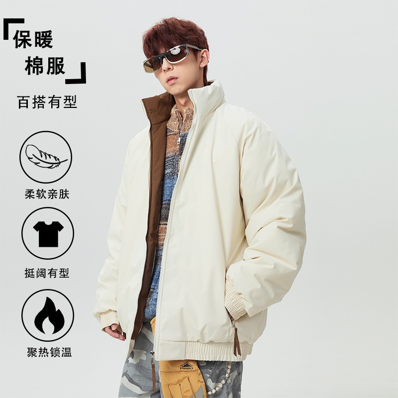 Autumn and winter stand-up collar baseball jacket, men's water-repellent thickened loose-fitting American casual cotton coat, in stock