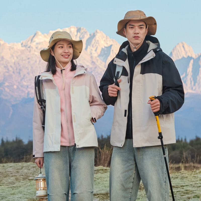 Outdoor Contrast Color Hard Shell Three-in-One Jacket for Men and Women Autumn and Winter Windproof Waterproof Hooded Vintage Couple Jacket Coat