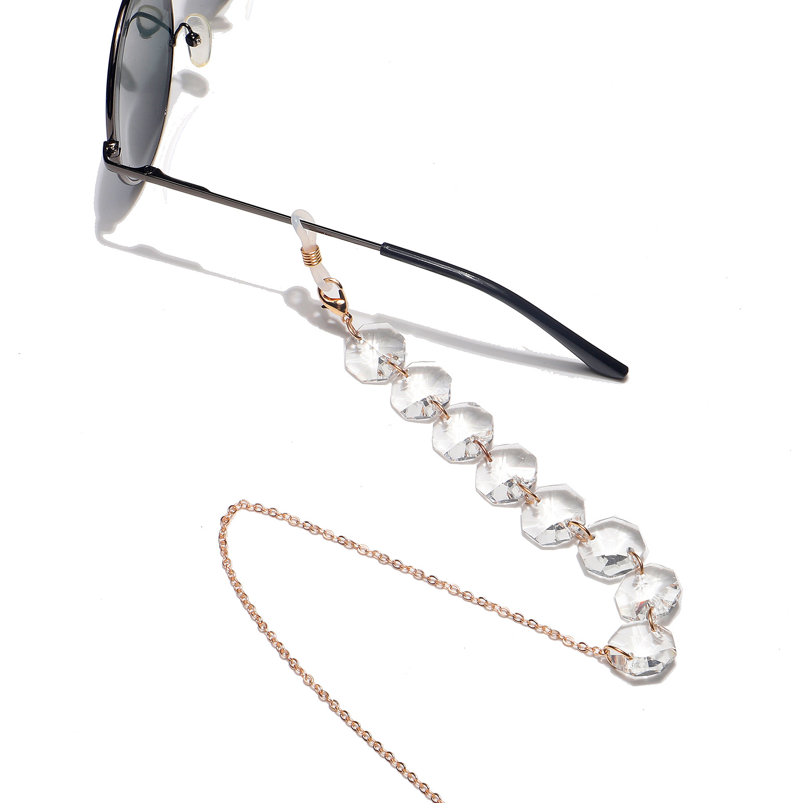25g Weight Metal Material Transparent, Black Color Fashion Octagonal Crystal Multicolor Glasses Chain 8