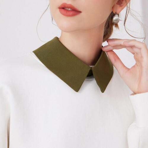 Cross-border Amazon Ozon Autumn/Winter Fashion Military Green Small Stand Collar Fake Collar Wool Sweater Versatile Decorative Pointed Collar