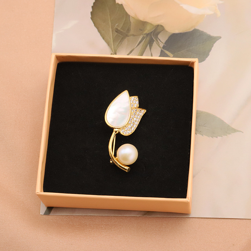 Broche de perlas de agua dulce natural de las mujeres de alto grado nicho creativo hecho a mano ramillete joyería 18K oro real galvanoplastia protección del color