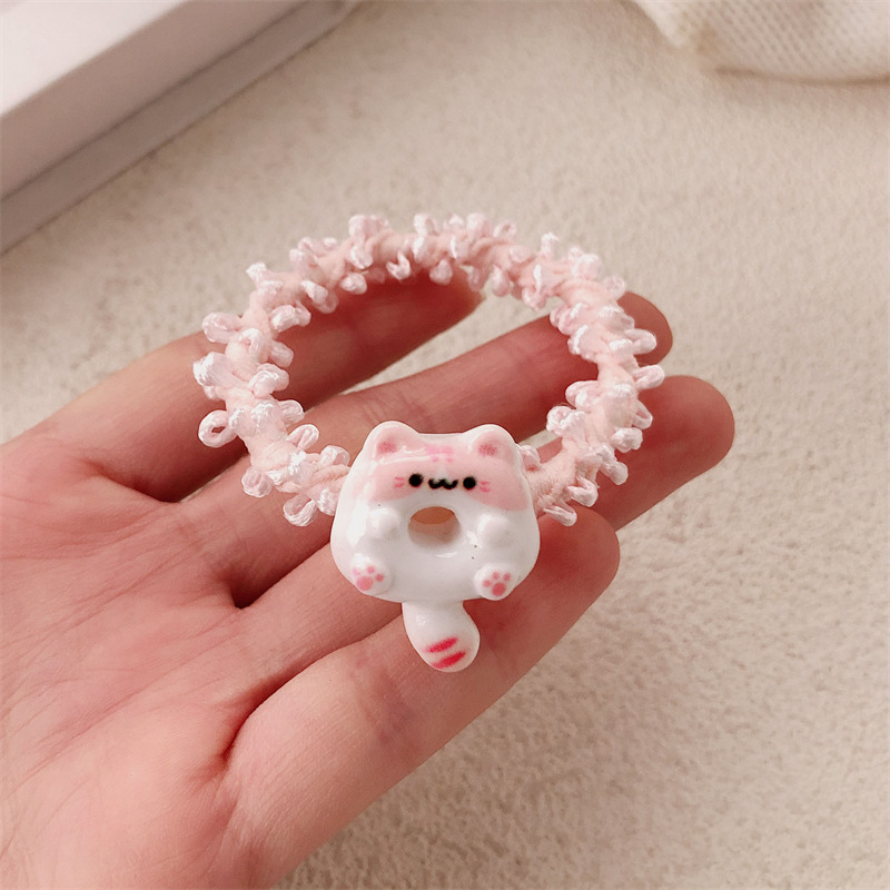 Dibujos animados lindo color lazo para el cabello pequeño gato cuerda para la cabeza dulce niña viento ins todo fósforo banda de goma cuerda para el cabello accesorios para el cabello