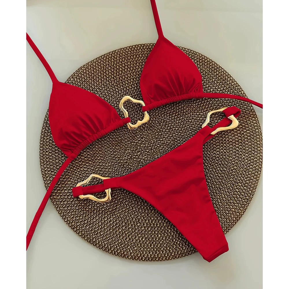 Women's split bikini set, European style, ring-accent design, sizes S–L