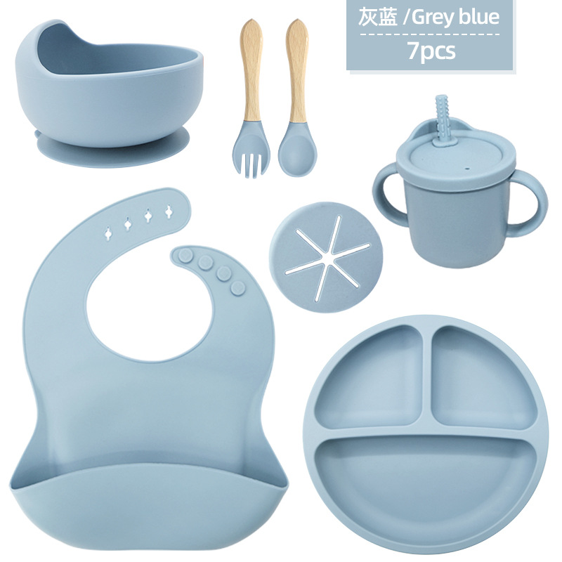 Juego de vajilla de silicona para niños Tazón de alimentación de grado alimenticio para bebés Taza de pajita molar para bebé