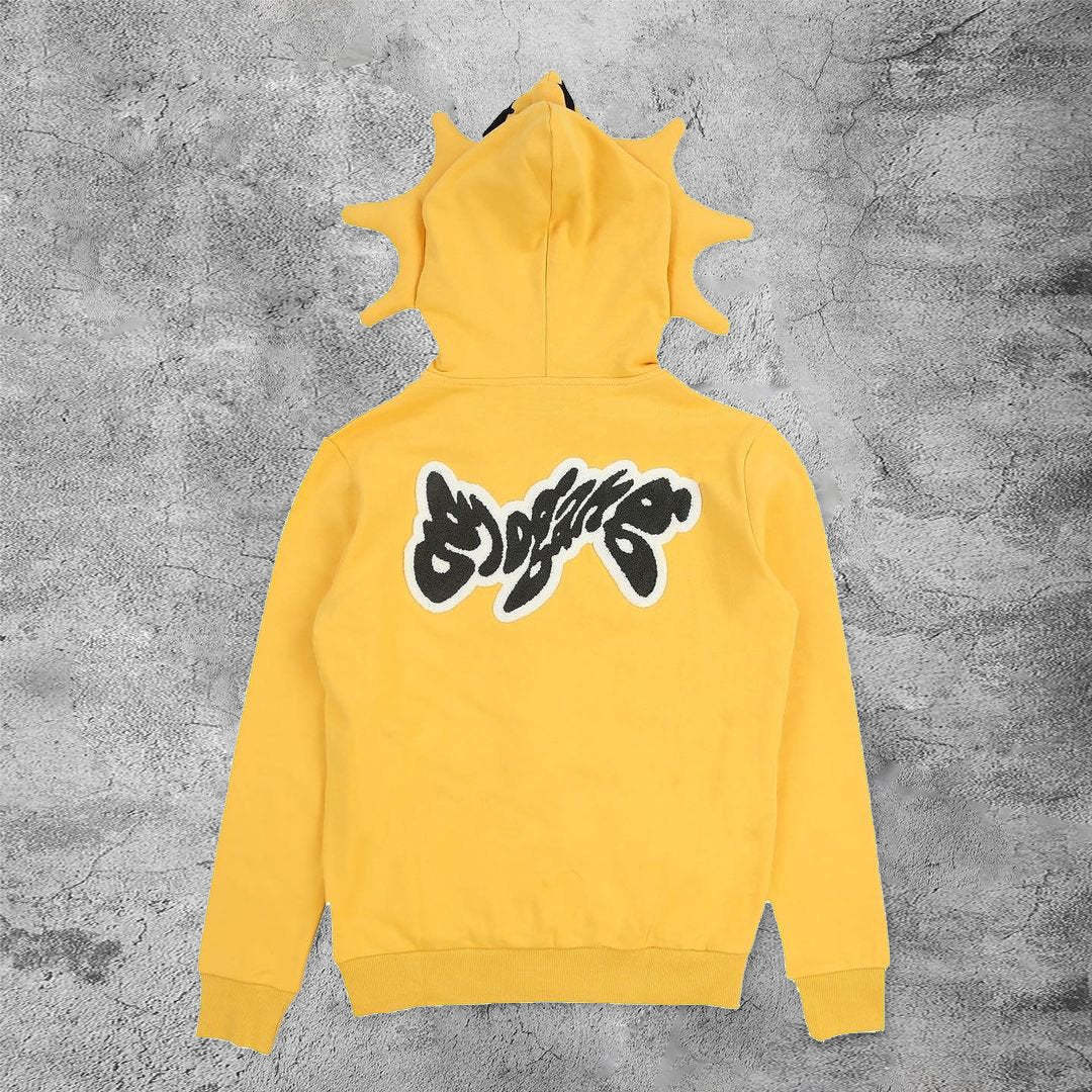Sweat à capuche zippé requin imprimé squelette style gothique_voghion.com