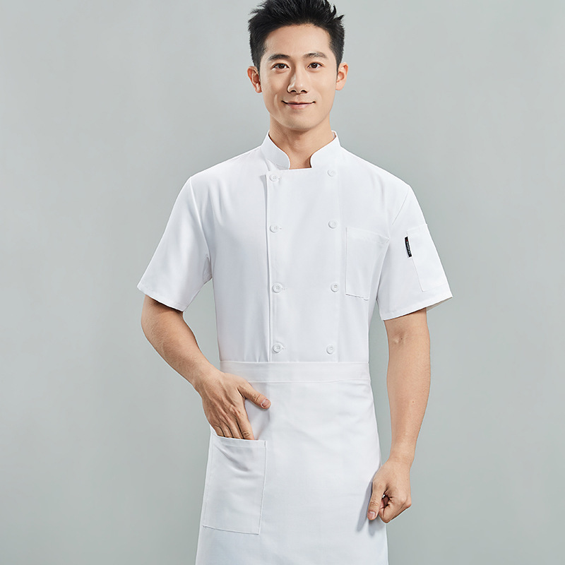 Chef Work Clothes Men's Short-Sleeved Double-Breasted Summer Breathable Work Clothes for Catering, Hotel, Canteen, Cake Shop, and Kitchen Staff Chef Work Clothes Men's Short-Sleeved Double-Breasted Summer Breathable Work Clothes for Catering, Hotel, Canteen, Cake Shop, and Kitchen Staff