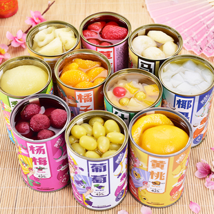 Fresh Fruit Canned Yellow Peach in Sugar Water, Multi-Flavor Orange, Strawberry, Pineapple and Bayberry 6 Cans 425g Whole Box Mixed Pack