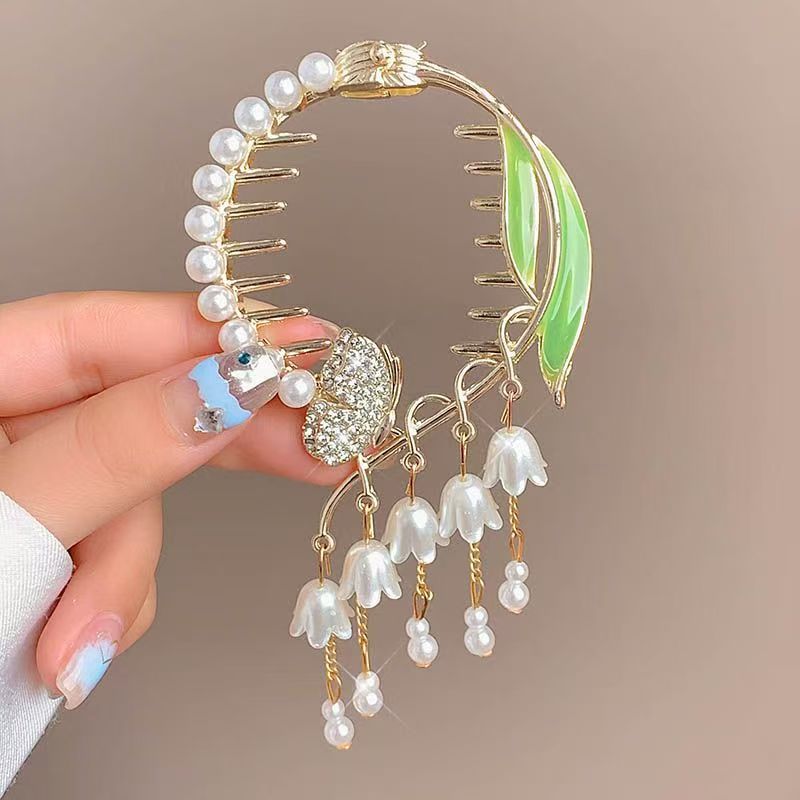 古風鈴蘭流蘇ヘアピン団子の髪飾り女性の高級感バラの髪のフックの気質の半分の髪のクリップ