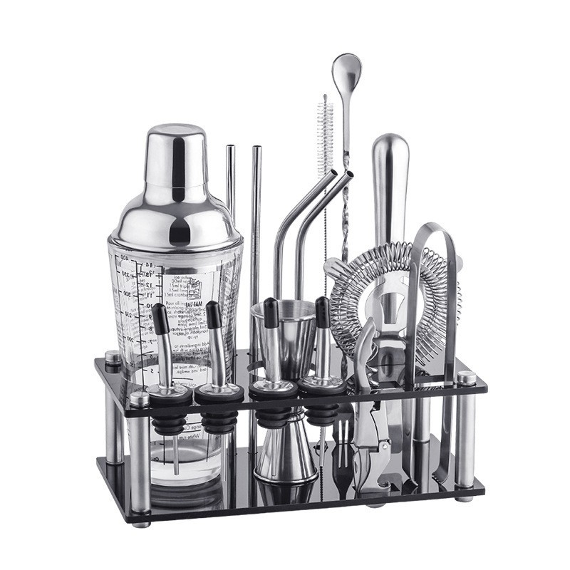 Transfronterizo en stock estante de acrílico al por mayor Shaker bar cóctel herramientas conjunto completo de acero inoxidable traje agitador