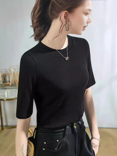 Summer Korean-style Half-Sleeve T-Shirt for Women: Solid-Color, Versatile, Slim-Fit, and Figure-Slimming Bottoming Top