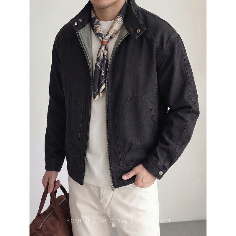 Harrington High-End Active Dyeing and Enzyme-Washed Motorcycle Stand-Collar Denim Jacket for Men, 2026 New Spring Casual Jacket Harrington High-End Active Dyeing and Enzyme-Washed Motorcycle Stand-Collar Denim Jacket for Men, 2026 New Spring Casual Jacket