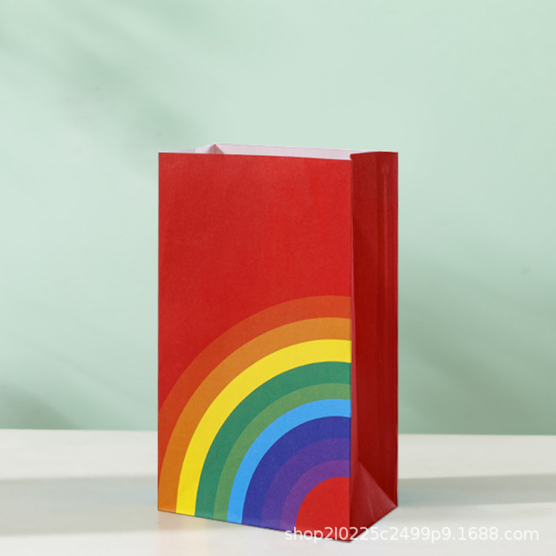 Nuevo Rainbow Kraft bolsa de embalaje de papel tuerca snack regalo bolsa de papel de embalaje regalo fondo cuadrado bolsa de fondo plano