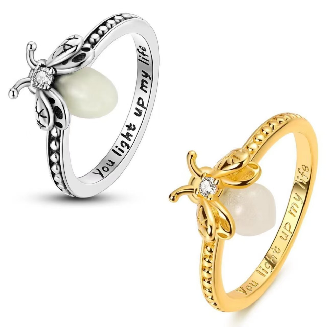 Panjia's cross-border best-selling eco-friendly copper-plated silver luminous firefly ring, factory wholesale in stock