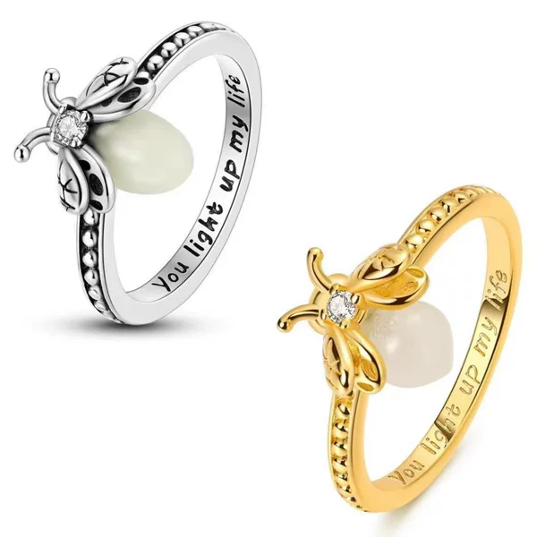 Panjia's cross-border best-selling eco-friendly copper-plated silver luminous firefly ring, factory wholesale in stock