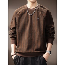 意大利高端美式圆领卫衣男士秋季新款肌理感重磅拼接宽松长袖T恤