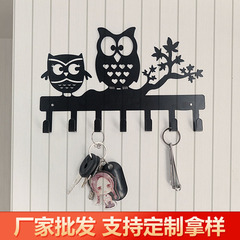 黑色鐵藝貓頭鷹鑰匙掛鈎 牆上多功能壁掛粘鈎家居門後掛衣鈎