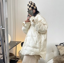 冬季新韓版設計感廓形慵懶壓紋翻領襯衫羽絨服寬松顯瘦溫暖外套女