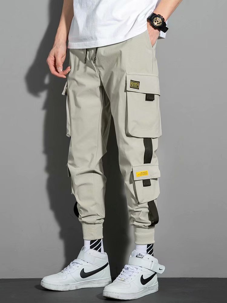 Ropa DE TRABAJO pantalones hombres de moda con forro polar primavera y verano overoles de marca de moda casual hombres sueltos deportes tobillo-longitud pantalones atados al tobillo