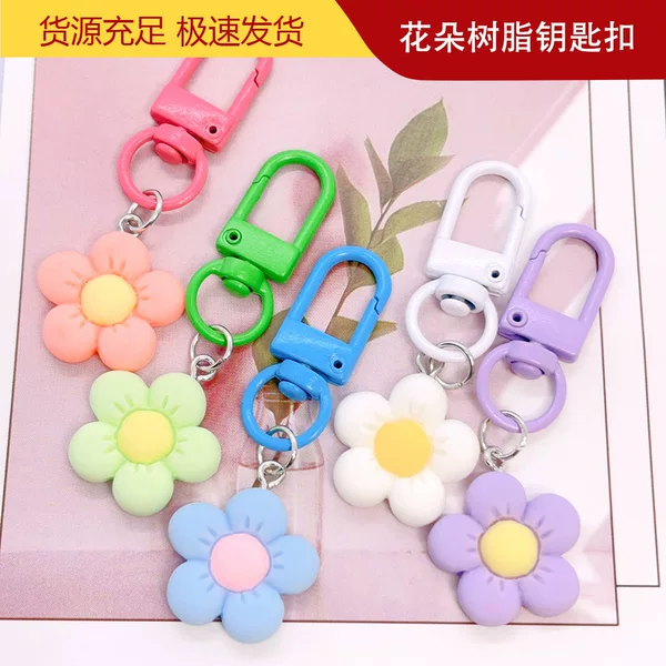 in stock metal paint color resin flower keychain small door buckle pendant