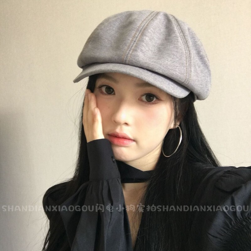 2025年新款牛仔贝雷帽子女春秋复古英伦风反戴八角帽显脸小鸭舌帽|undefined