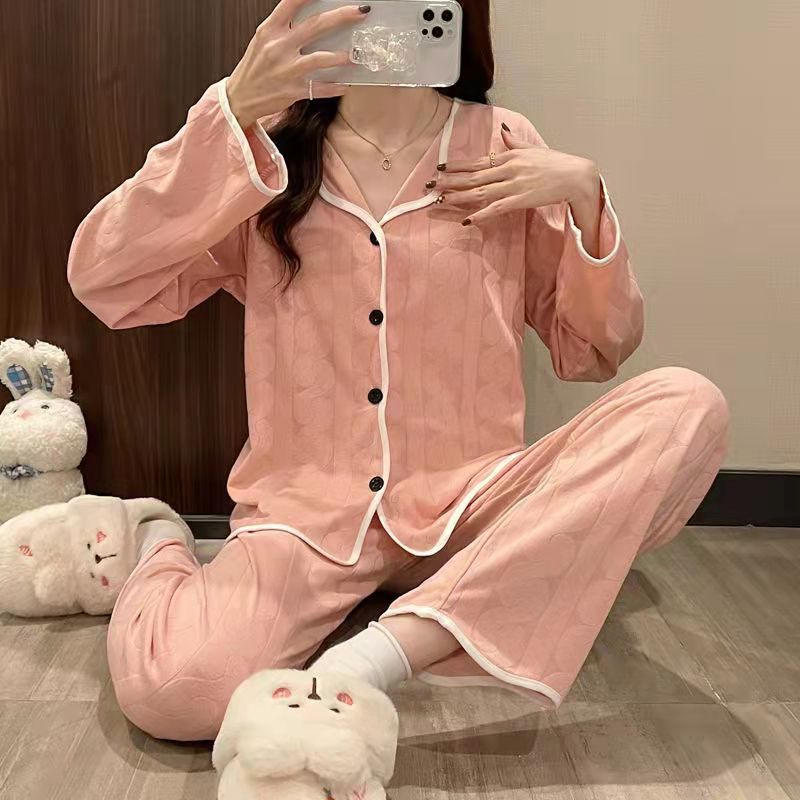 긴 소매 자카드 핑크