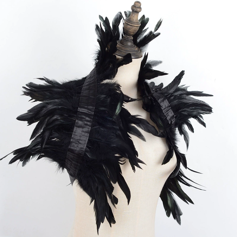 cloak accessory, feathered shoulder cape, gothic Halloween party, multiple colors
