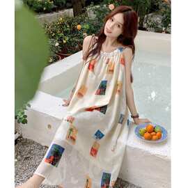 现货大码波西米亚风吊带连衣裙女春季2024包邮感海边一件代发包邮