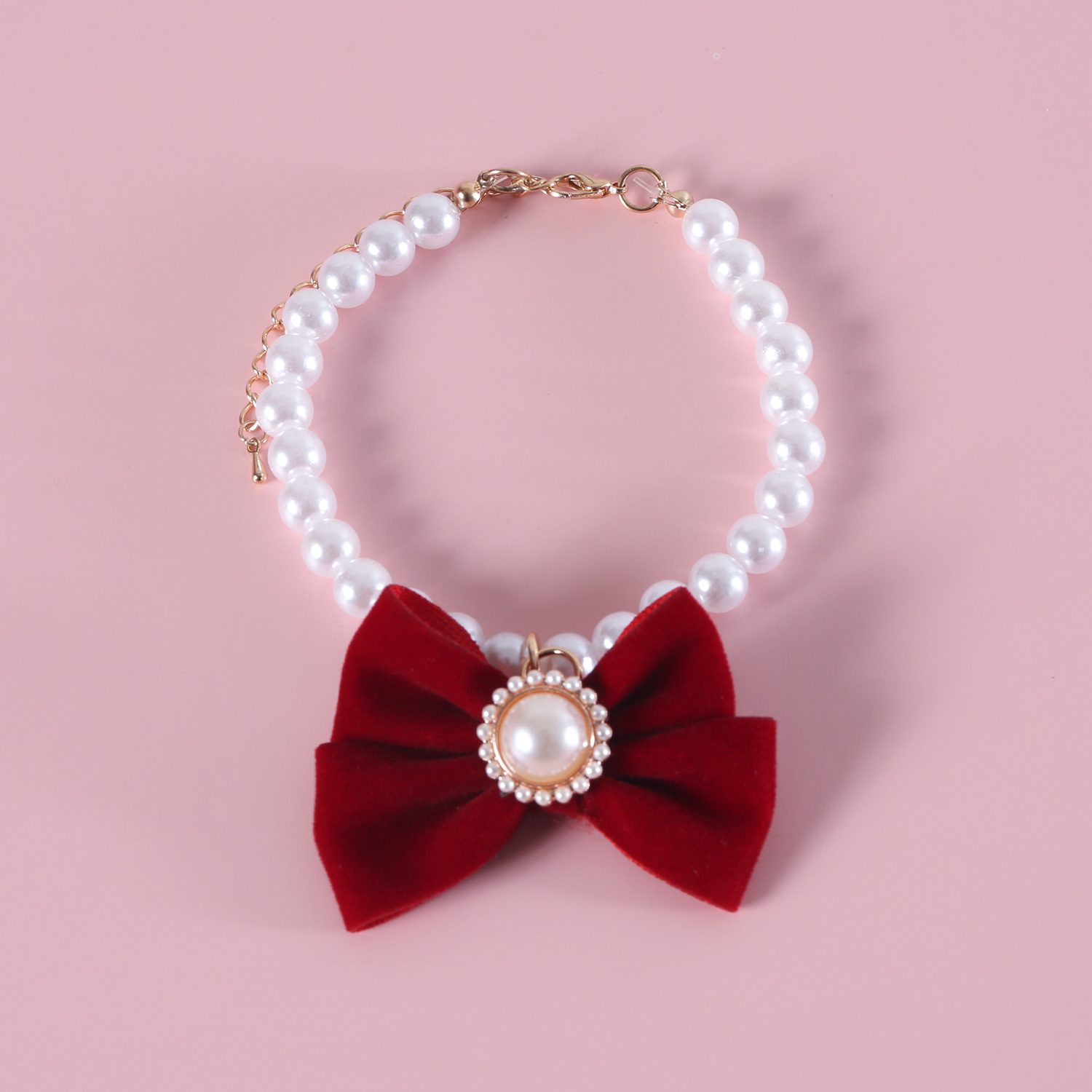 Perla de seda de mascota collar colgante arco princesa gatos cachorros colgante retro noble collar ajustable