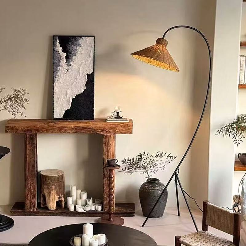 Tea Room Wabi-Sabi Style Sofa Rattan Atmosphere Lamp Retro Fishing Lamp Floor Lamp Living Room Bedside Antique Study